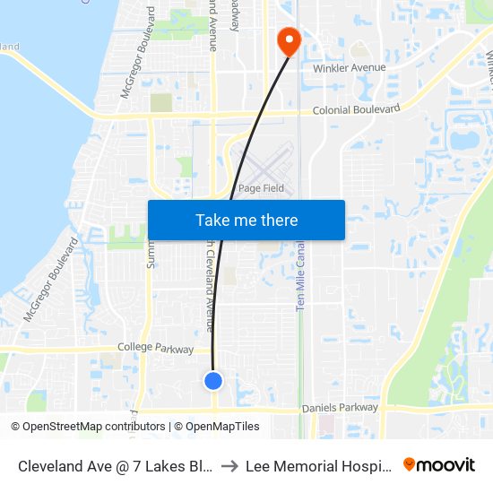 Cleveland Ave @ 7 Lakes Blvd to Lee Memorial Hospital map