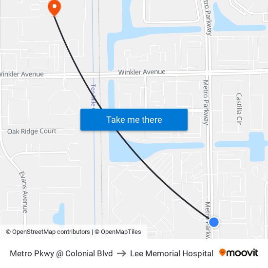 Metro Pkwy @ Colonial Blvd to Lee Memorial Hospital map