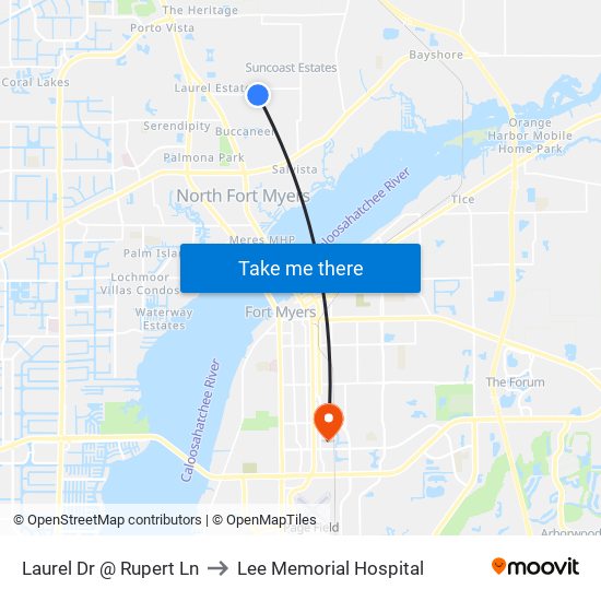 Laurel Dr @ Rupert Ln to Lee Memorial Hospital map