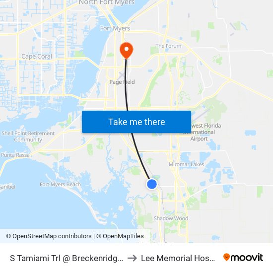 S Tamiami Trl @ Breckenridge Dr to Lee Memorial Hospital map