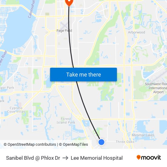 Sanibel Blvd @ Phlox Dr to Lee Memorial Hospital map