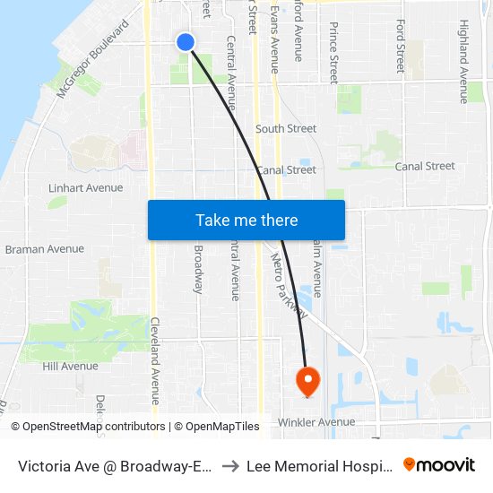 Victoria Ave @ Broadway-Eb2 to Lee Memorial Hospital map