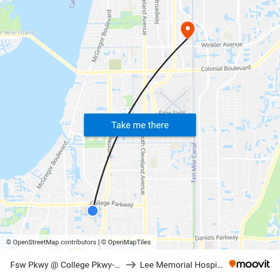Fsw Pkwy @ College Pkwy-Sb to Lee Memorial Hospital map