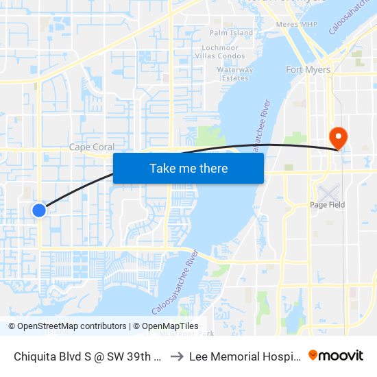 Chiquita Blvd S @ SW 39th Ter to Lee Memorial Hospital map