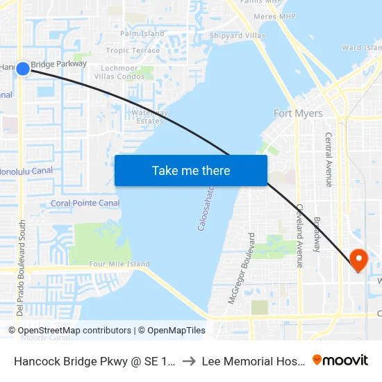 Hancock Bridge Pkwy @ SE 16th Pl to Lee Memorial Hospital map