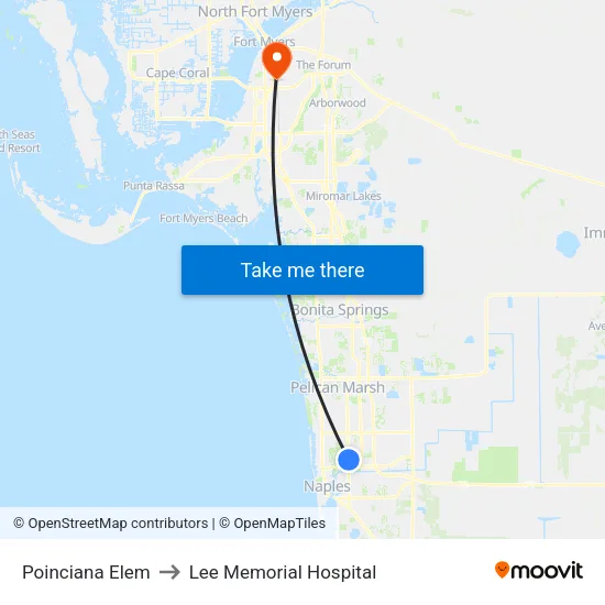 Poinciana Elem to Lee Memorial Hospital map