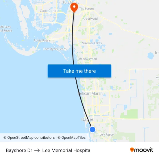 Bayshore Dr to Lee Memorial Hospital map