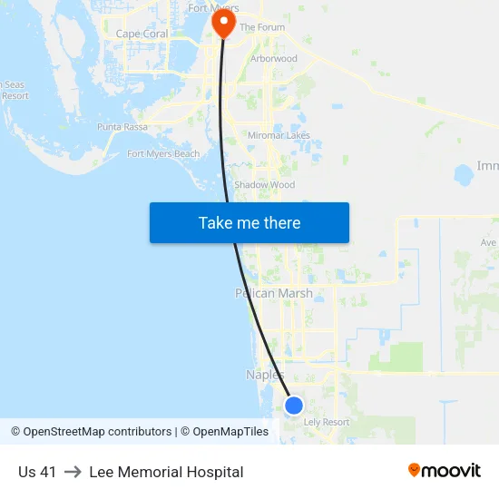 Us 41 to Lee Memorial Hospital map