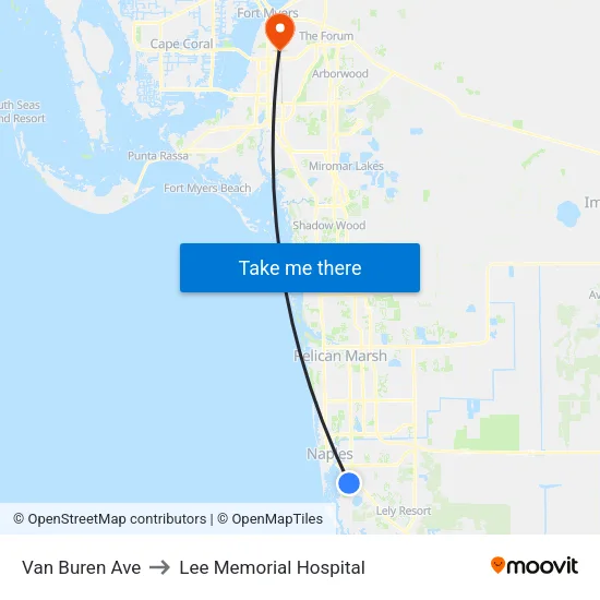 Van Buren Ave to Lee Memorial Hospital map
