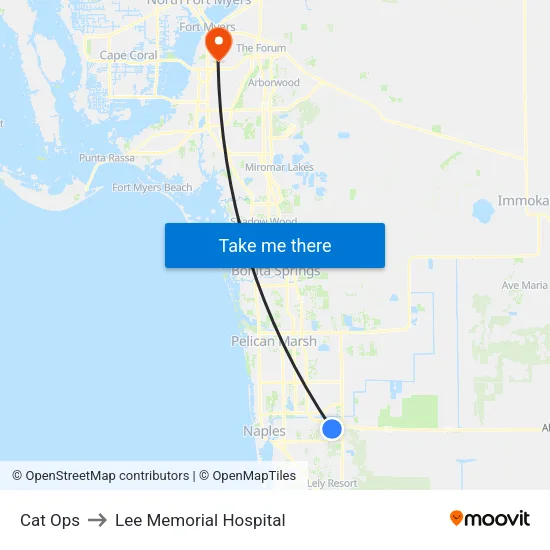 Cat Ops to Lee Memorial Hospital map