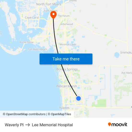 Waverly Pl to Lee Memorial Hospital map