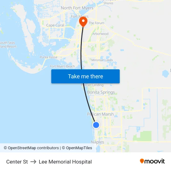 Center St to Lee Memorial Hospital map