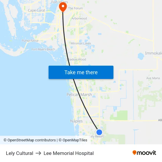 Lely Cultural to Lee Memorial Hospital map