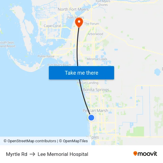 Myrtle Rd to Lee Memorial Hospital map