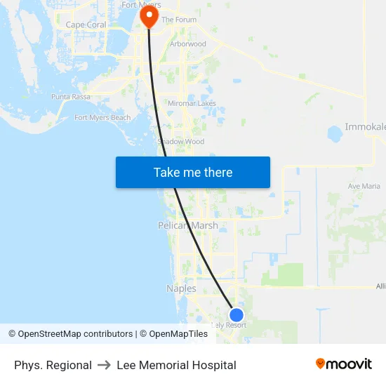 Phys. Regional to Lee Memorial Hospital map