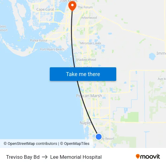 Treviso Bay Bd to Lee Memorial Hospital map