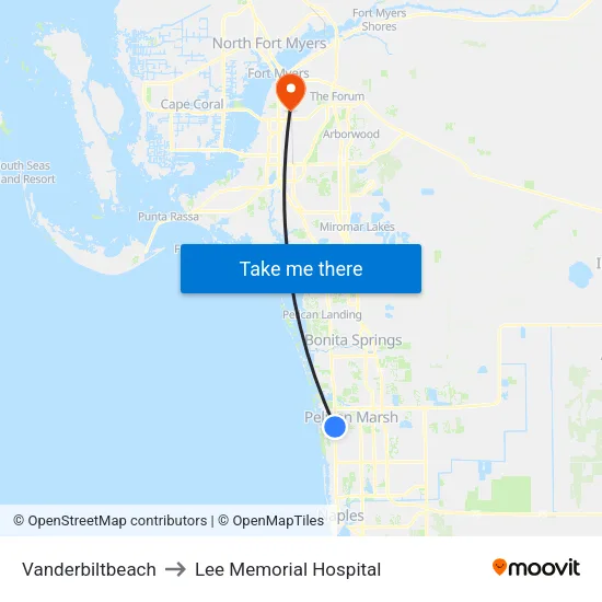 Vanderbiltbeach to Lee Memorial Hospital map