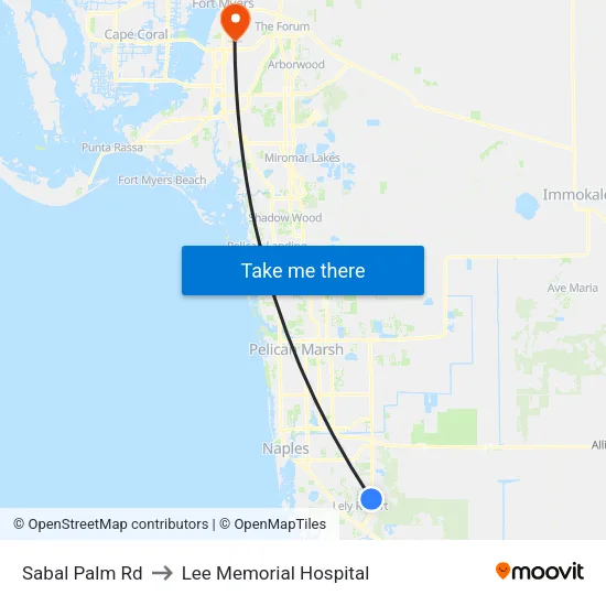 Sabal Palm Rd to Lee Memorial Hospital map