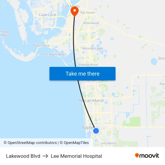 Lakewood Blvd to Lee Memorial Hospital map
