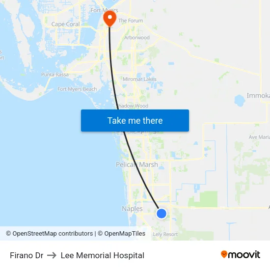Firano Dr to Lee Memorial Hospital map