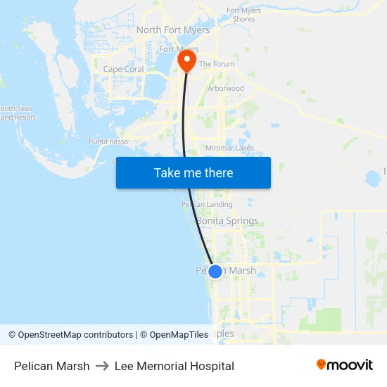 Pelican Marsh to Lee Memorial Hospital map