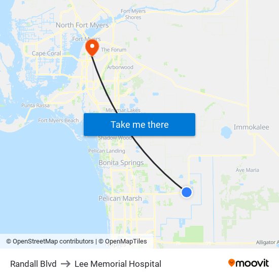 Randall Blvd to Lee Memorial Hospital map