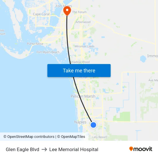 Glen Eagle Blvd to Lee Memorial Hospital map
