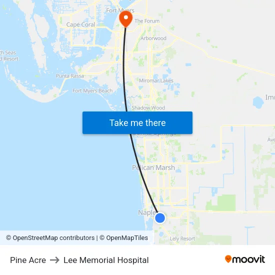 Pine Acre to Lee Memorial Hospital map