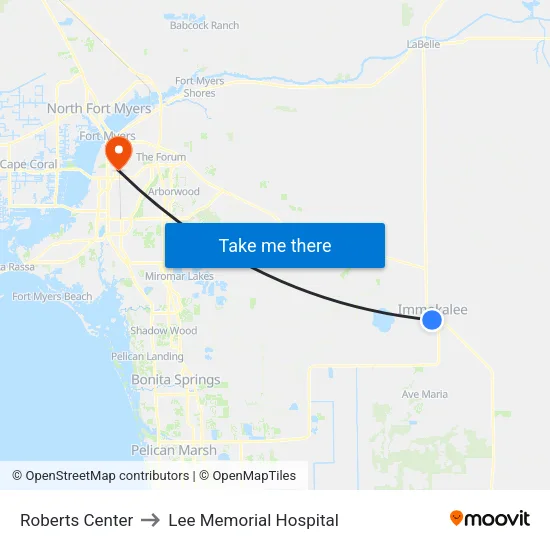Roberts Center to Lee Memorial Hospital map