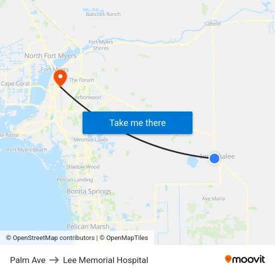 Palm Ave to Lee Memorial Hospital map