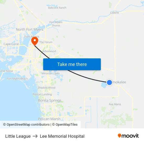 Little League to Lee Memorial Hospital map