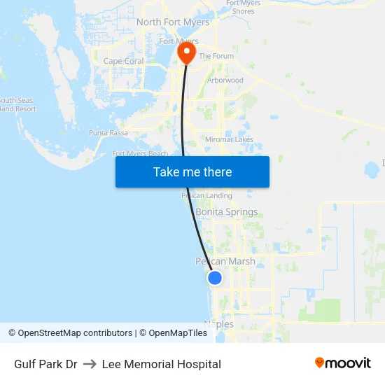 Gulf Park Dr to Lee Memorial Hospital map