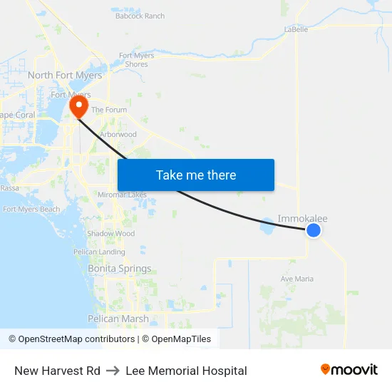 New Harvest Rd to Lee Memorial Hospital map