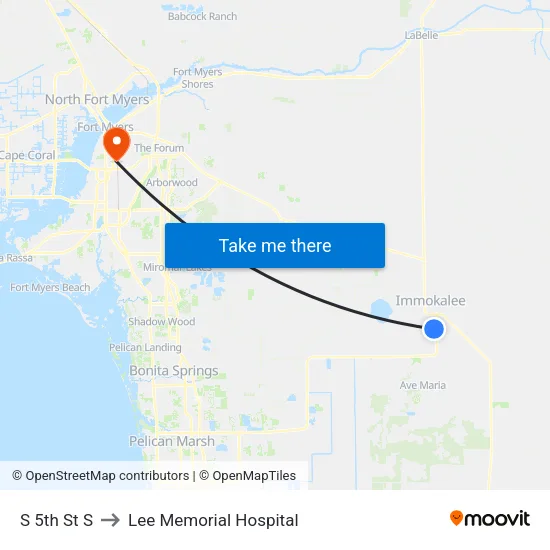 S 5th St S to Lee Memorial Hospital map