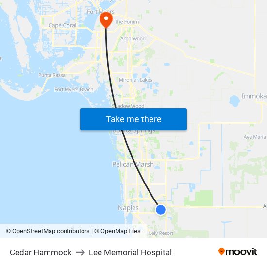 Cedar Hammock to Lee Memorial Hospital map