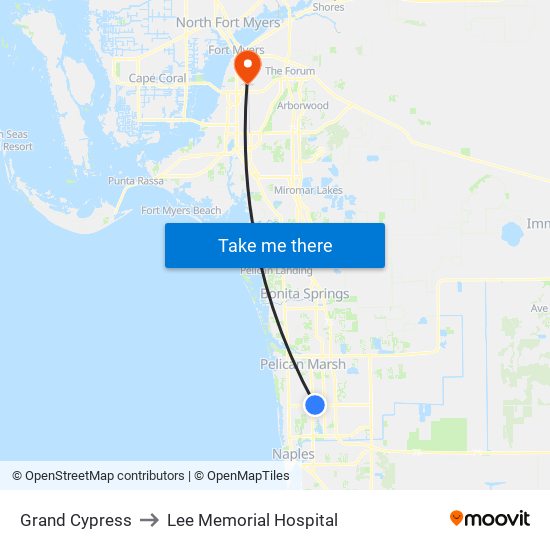 Grand Cypress to Lee Memorial Hospital map