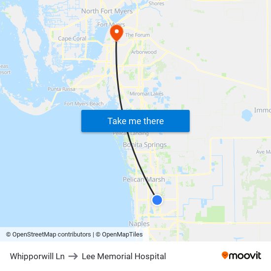 Whipporwill Ln to Lee Memorial Hospital map