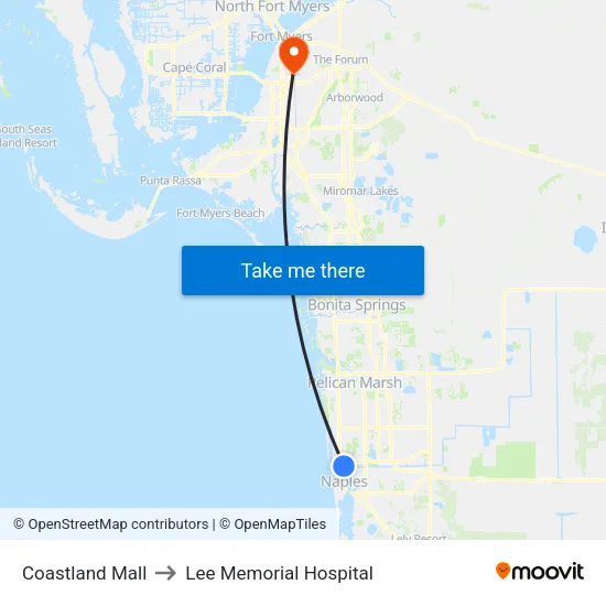 Coastland Mall to Lee Memorial Hospital map