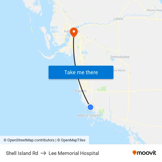 Shell Island Rd to Lee Memorial Hospital map