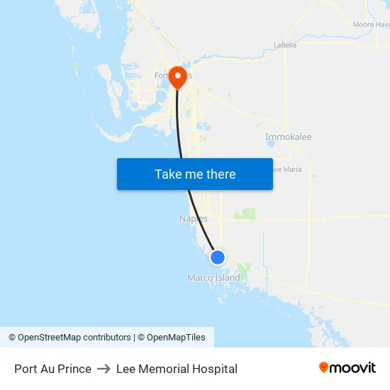 Port Au Prince to Lee Memorial Hospital map