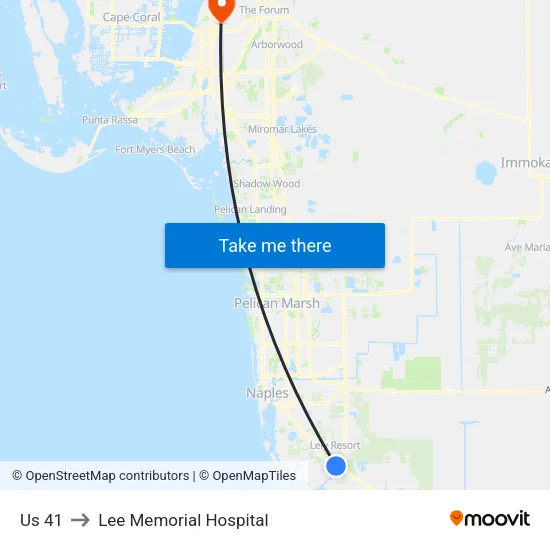 Us 41 to Lee Memorial Hospital map