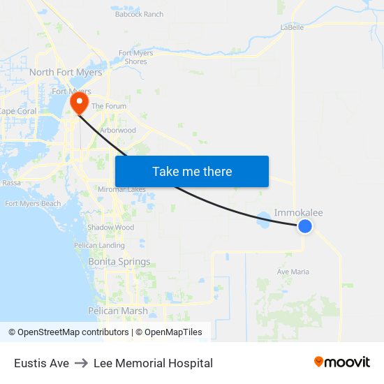 Eustis Ave to Lee Memorial Hospital map