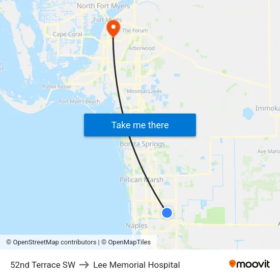 52nd Terrace SW to Lee Memorial Hospital map