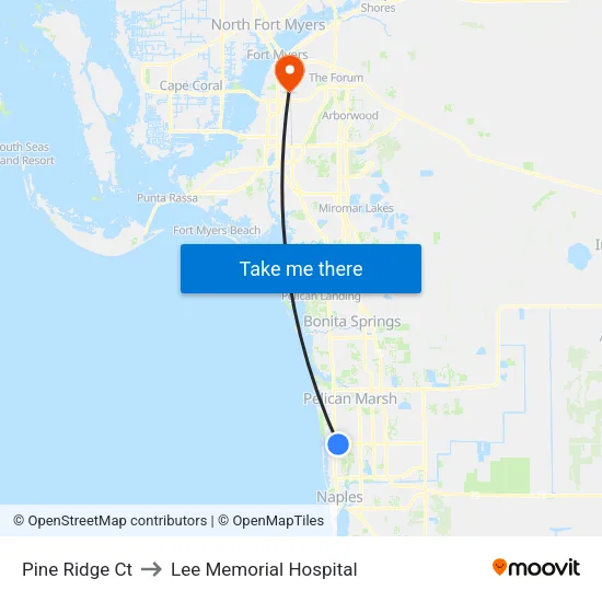Pine Ridge Ct to Lee Memorial Hospital map