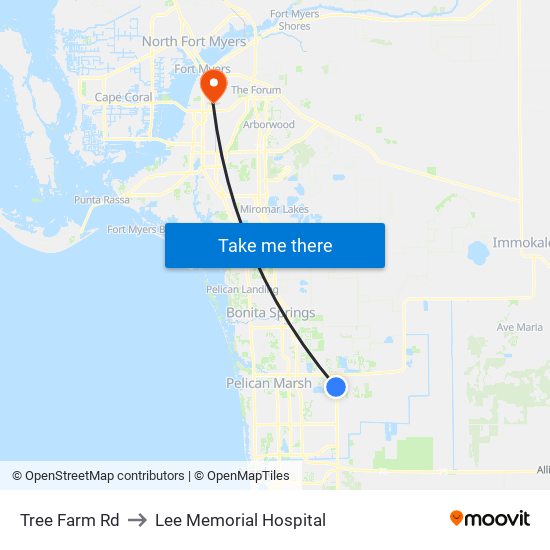 Tree Farm Rd to Lee Memorial Hospital map