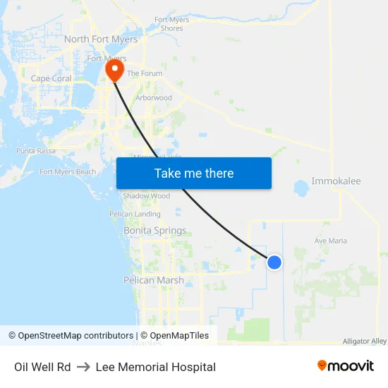 Oil Well Rd to Lee Memorial Hospital map