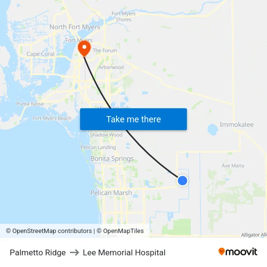 Palmetto Ridge to Lee Memorial Hospital map