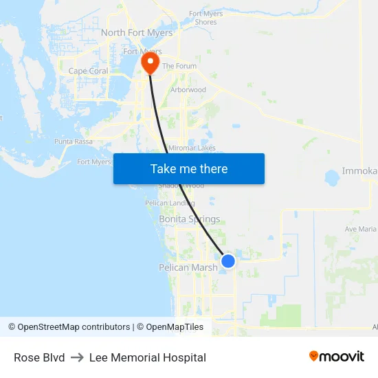 Rose Blvd to Lee Memorial Hospital map