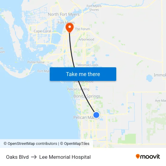 Oaks Blvd to Lee Memorial Hospital map