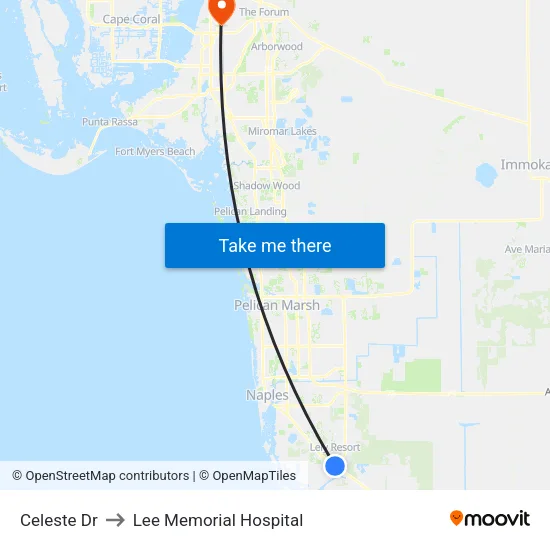 Celeste Dr to Lee Memorial Hospital map